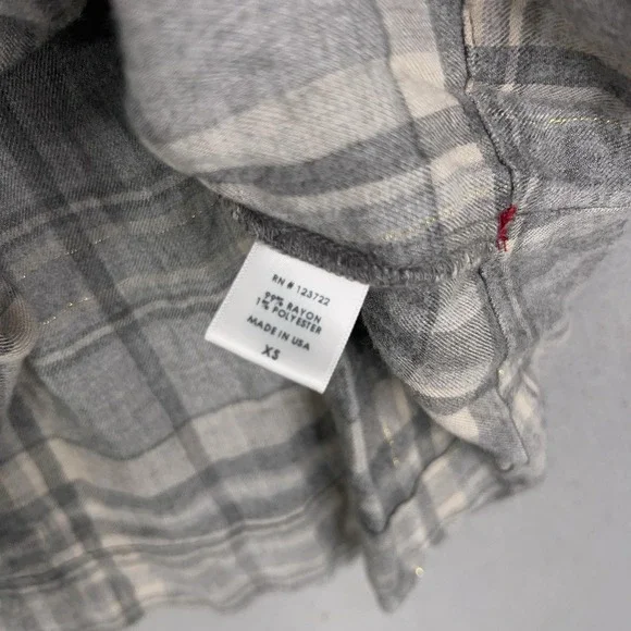 Xirena Shirt Womens XS Gray Plaid Flannel Ruffle Long Sleeve Boho Made in USA - Picture 5 of 15